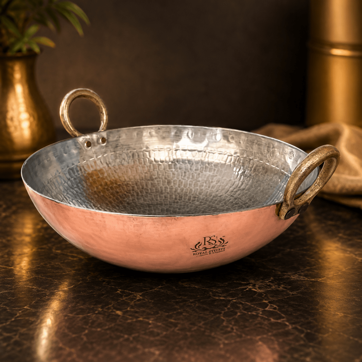 Hammered Copper Kadai - Versatile Cooking Pan for Multi-purpose Use - Royalstuffs.com
