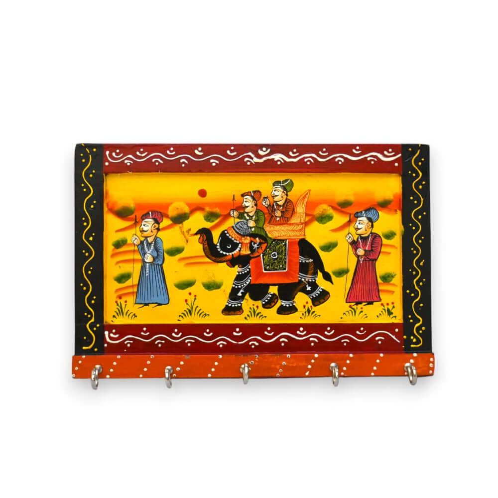 Hand-Painted Wall Key Holder and Wooden Rajasthani Art Work Hook Hanging Key Holder (Medium) - Royalstuffs.com