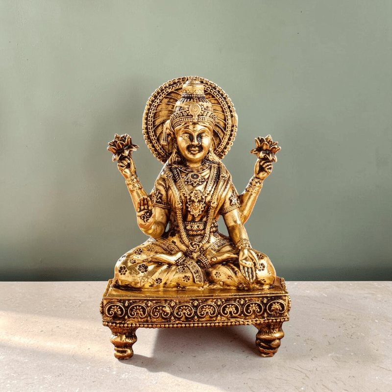 Handcrafted Brass Chowki Ganesha & Lakshmi Idol Set (4 Inch) | RoyalStuffs - Royalstuffs.com