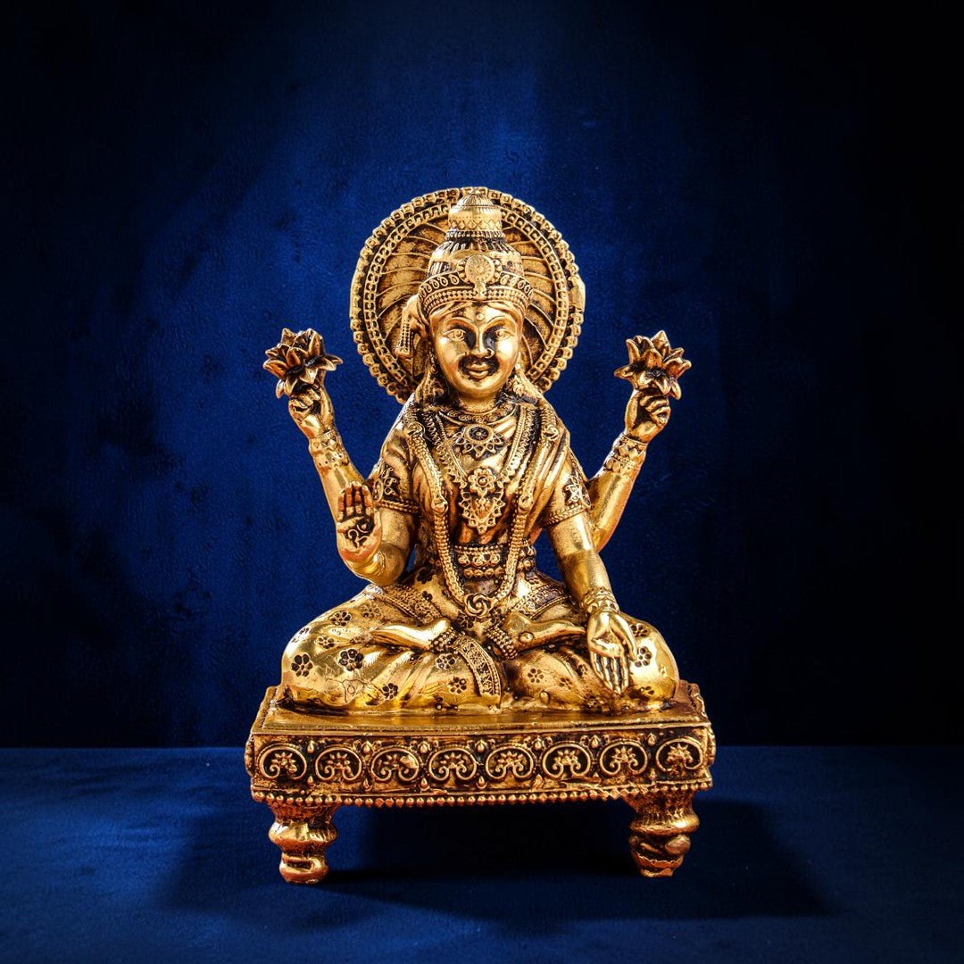 Handcrafted Brass Chowki Ganesha & Lakshmi Idol Set (4 Inch) | RoyalStuffs - Royalstuffs.com