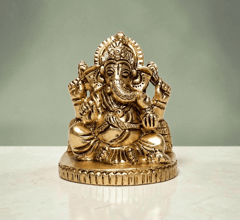 Handcrafted Brass Ganesha Idol 2.5 Inch | Pure Brass Lord Ganesh Statue for Home, Office, Temple & Gifting - Royalstuffs.com