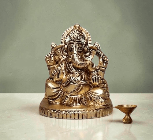 Handcrafted Brass Ganesha Idol 2.5 Inch | Pure Brass Lord Ganesh Statue for Home, Office, Temple & Gifting - Royalstuffs.com