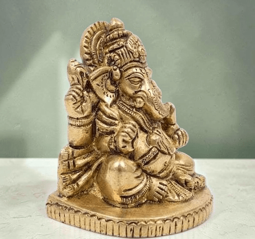 Handcrafted Brass Ganesha Idol 2.5 Inch | Pure Brass Lord Ganesh Statue for Home, Office, Temple & Gifting - Royalstuffs.com