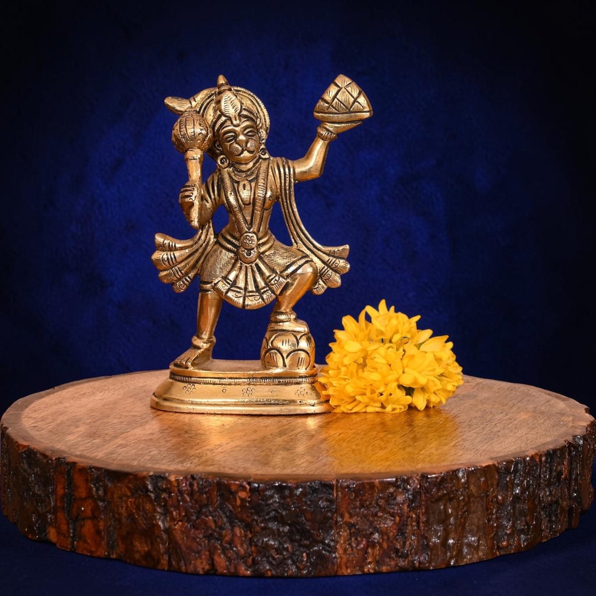 Handcrafted Brass Hanuman with Sanjeevani Parvat Idol (5.5 Inch) | RoyalStuffs - Royalstuffs.com