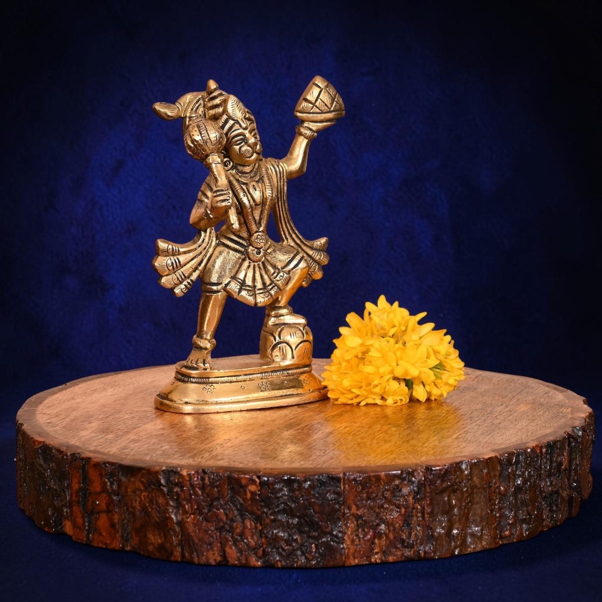 Handcrafted Brass Hanuman with Sanjeevani Parvat Idol (5.5 Inch) | RoyalStuffs - Royalstuffs.com