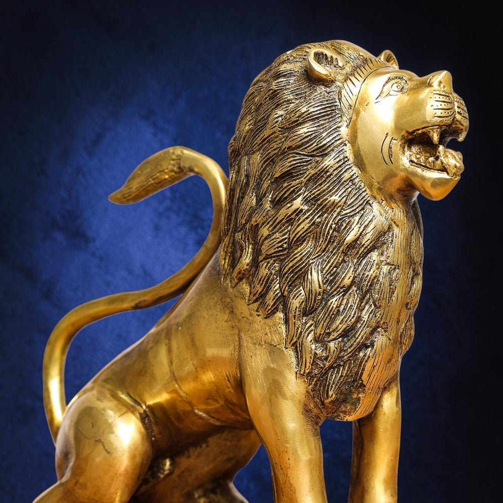 Handcrafted Brass Lion Statue (10.5 Inch) | RoyalStuffs - Royalstuffs.com