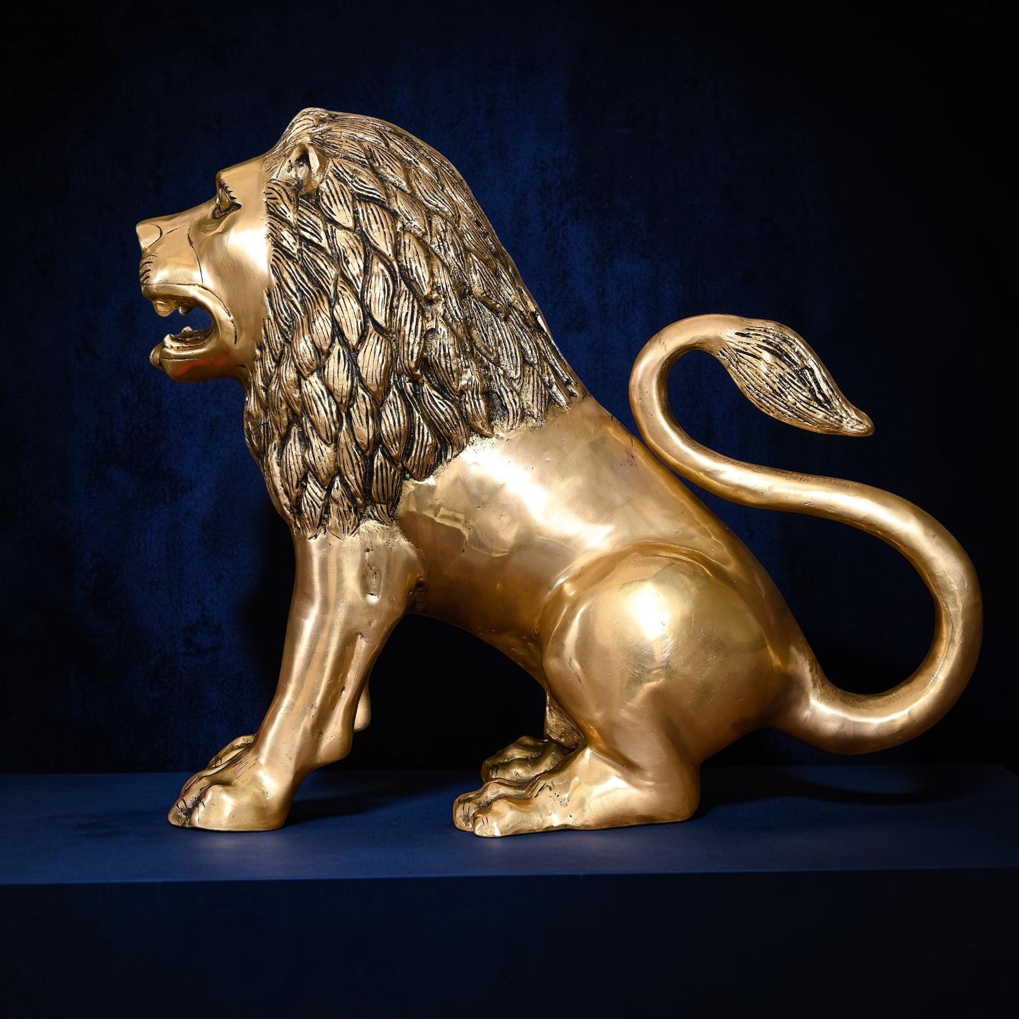 Handcrafted Brass Lion Statue (13 Inch) | RoyalStuffs - Royalstuffs.com
