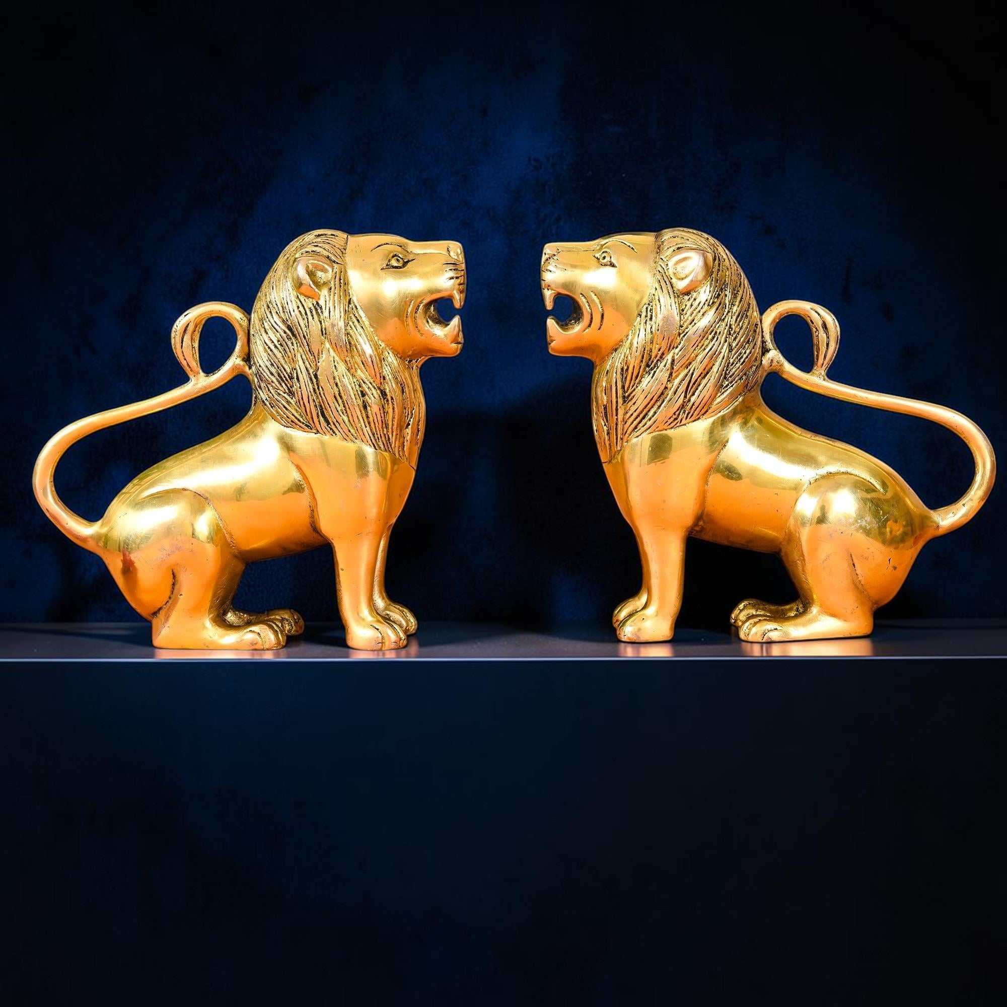 Handcrafted Brass Lion Statue Pair for Home Décor | RoyalStuffs - Royalstuffs.com