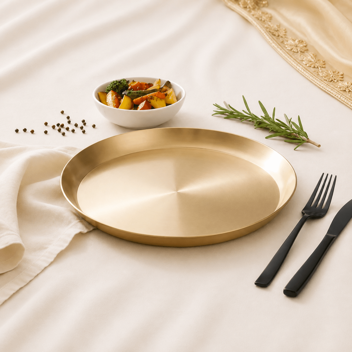 Handcrafted Brass Plate / Thali – Matte Finish - Royalstuffs.com