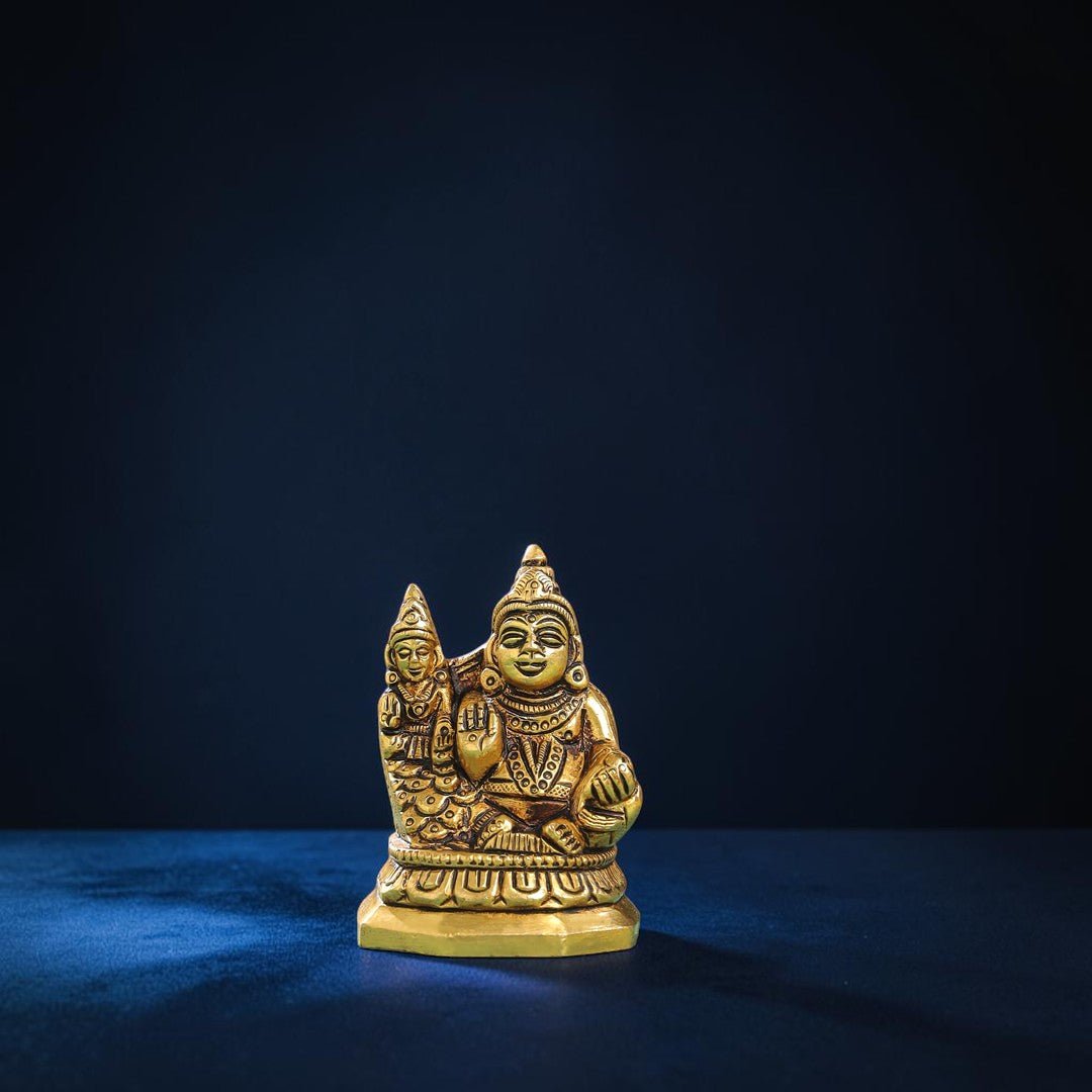 Handcrafted Brass Sitting Kuber & Lakshmi Idol (3 Inch) | RoyalStuffs - Royalstuffs.com
