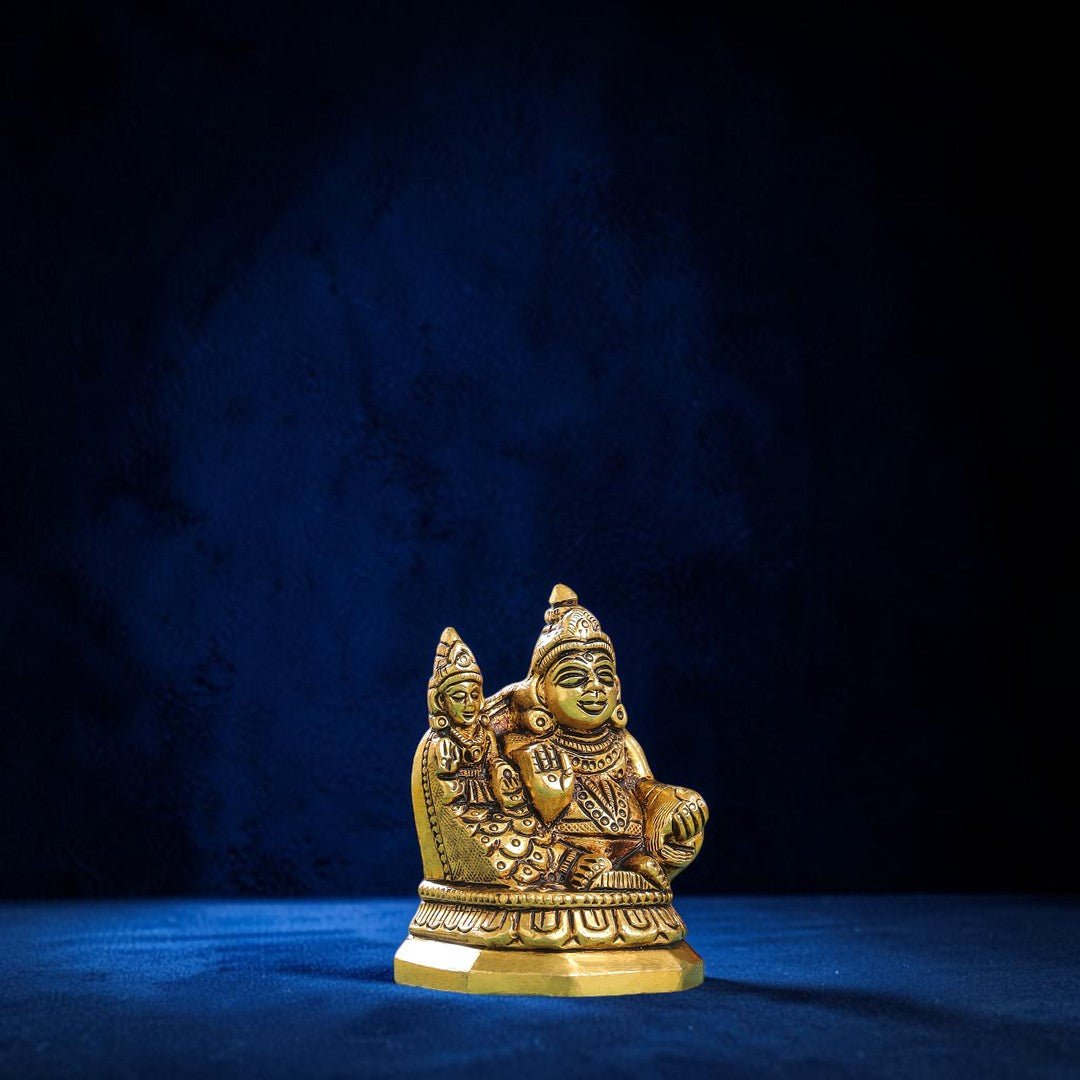 Handcrafted Brass Sitting Kuber & Lakshmi Idol (3 Inch) | RoyalStuffs - Royalstuffs.com