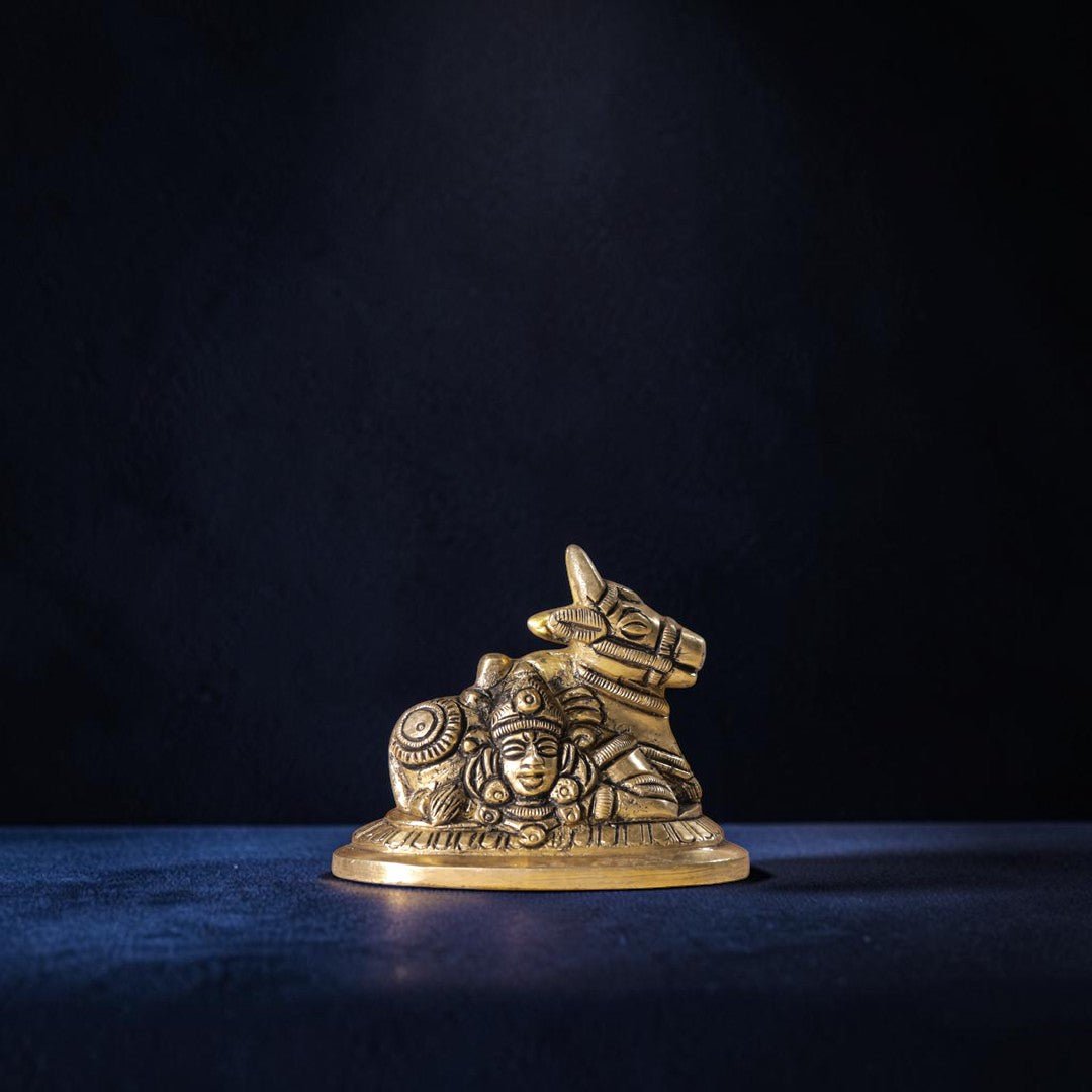Handcrafted Brass Sitting Nandi Idol (2.5 Inch) | RoyalStuffs - Royalstuffs.com