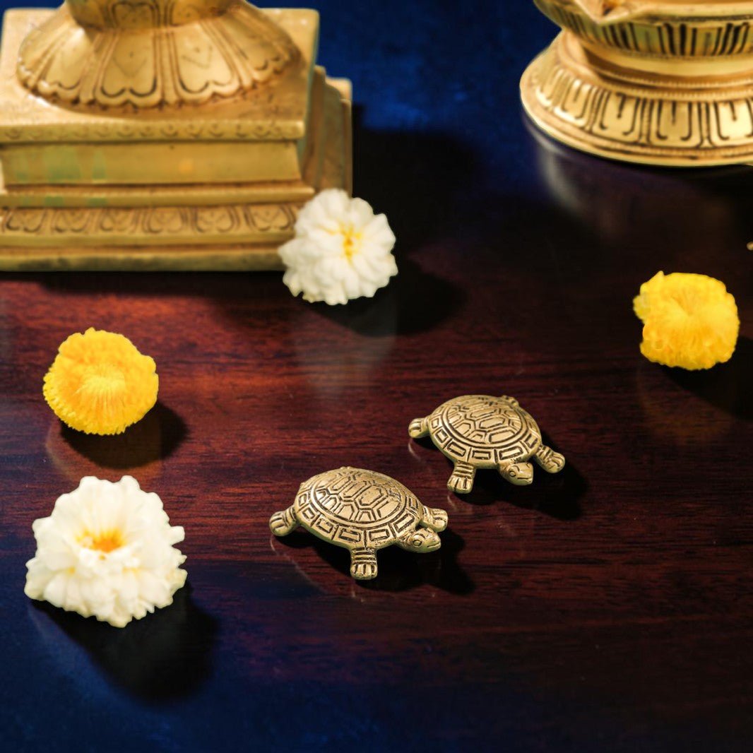 Handcrafted Brass Tortoise Pair for Vastu & Feng Shui (0.5 Inch) | RoyalStuffs - Royalstuffs.com