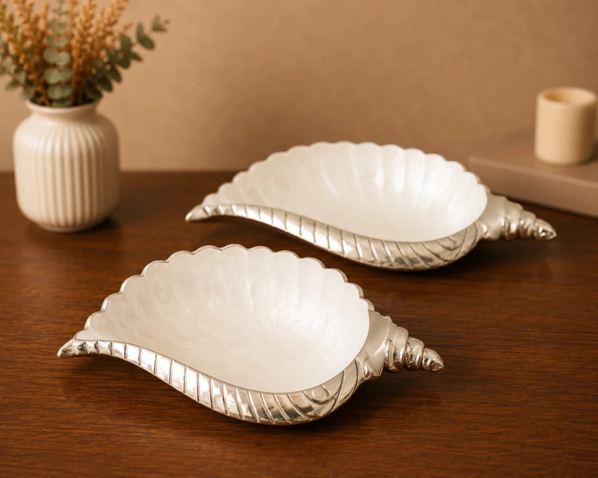 Handcrafted Conch Shell Serving Dish - Metalware Bowl Set - Royalstuffs.com