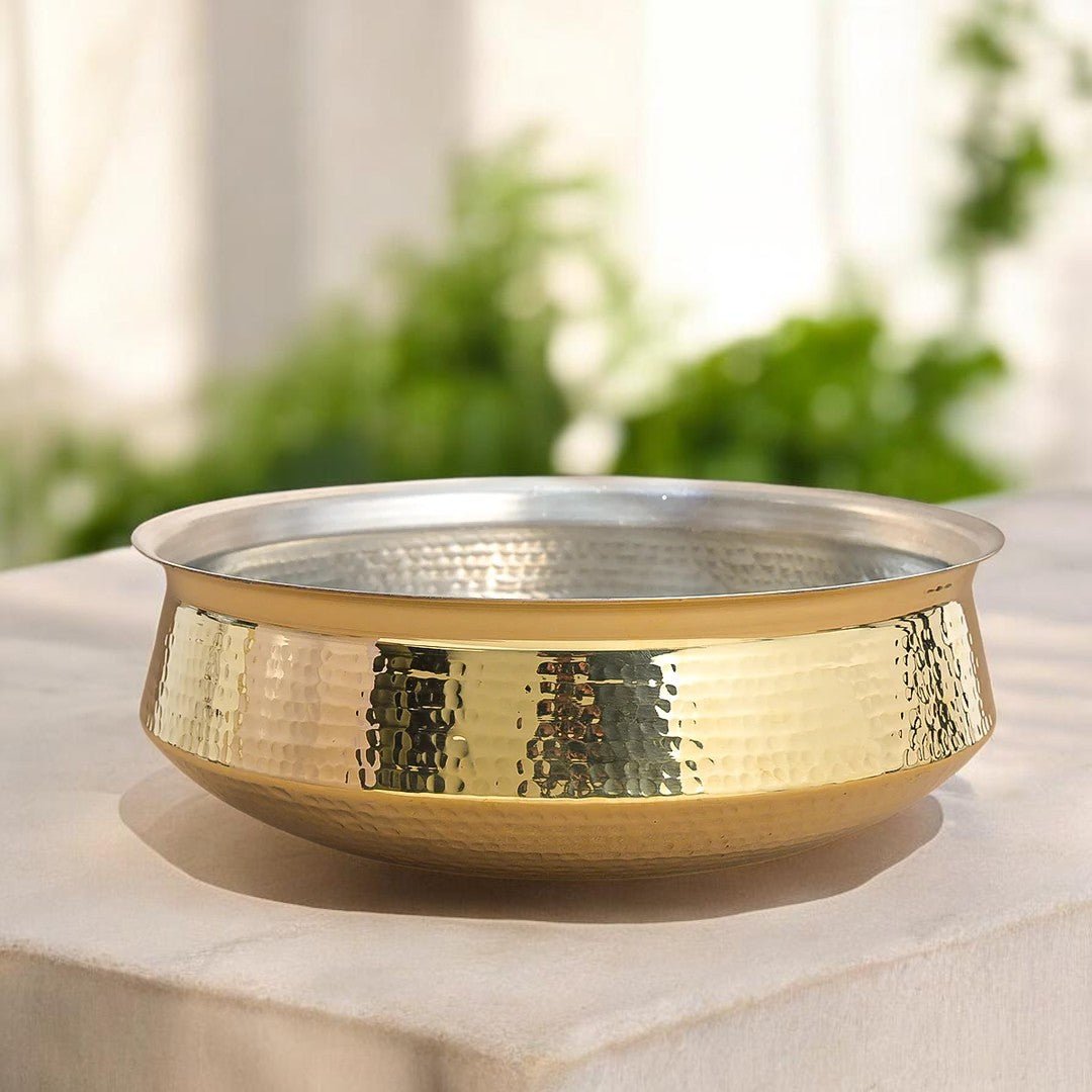 Traditional Brass Lagaan with Tin Coating - Heavy Cooking Vessel | 5 Size Options - Royalstuffs.com