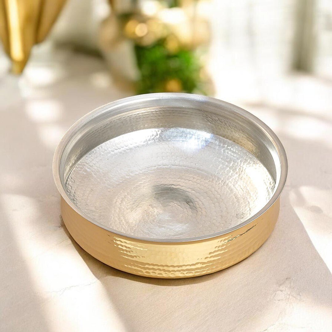 Traditional Brass Lagaan with Tin Coating - Heavy Cooking Vessel | 5 Size Options - Royalstuffs.com