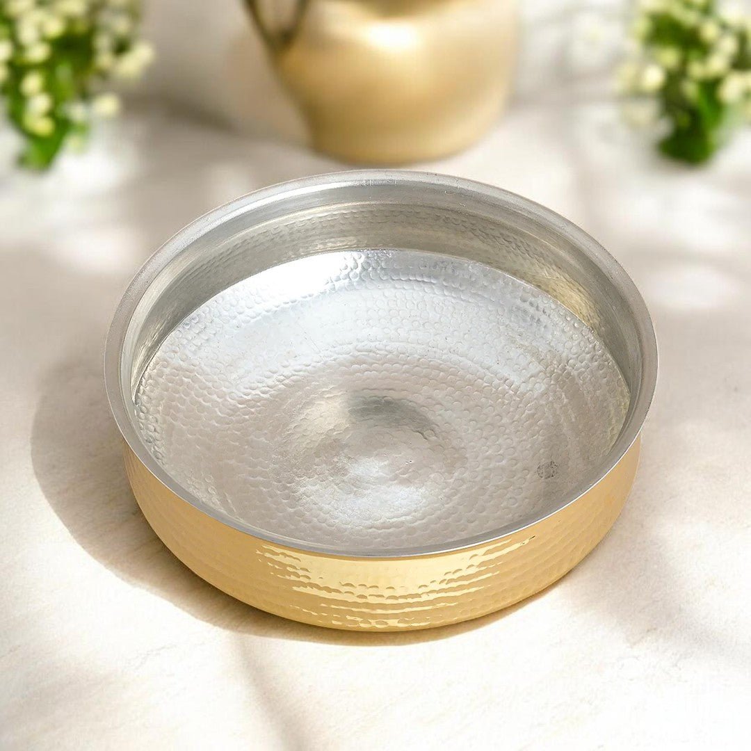 Traditional Brass Lagaan with Tin Coating - Heavy Cooking Vessel | 5 Size Options - Royalstuffs.com