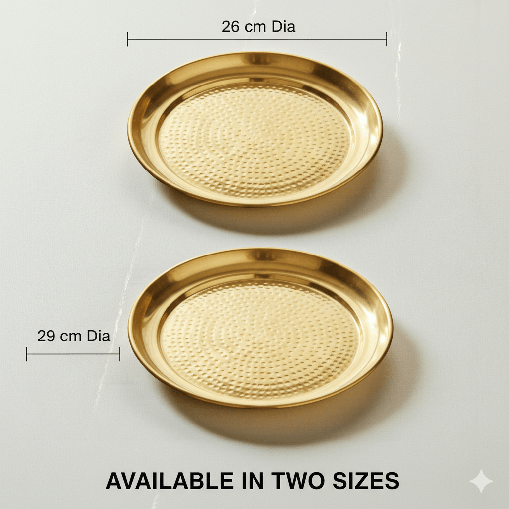 Handcrafted Hammered Brass Plate / Thali – 10.5 & 11.5 Inch | RoyalStuffs - Royalstuffs.com