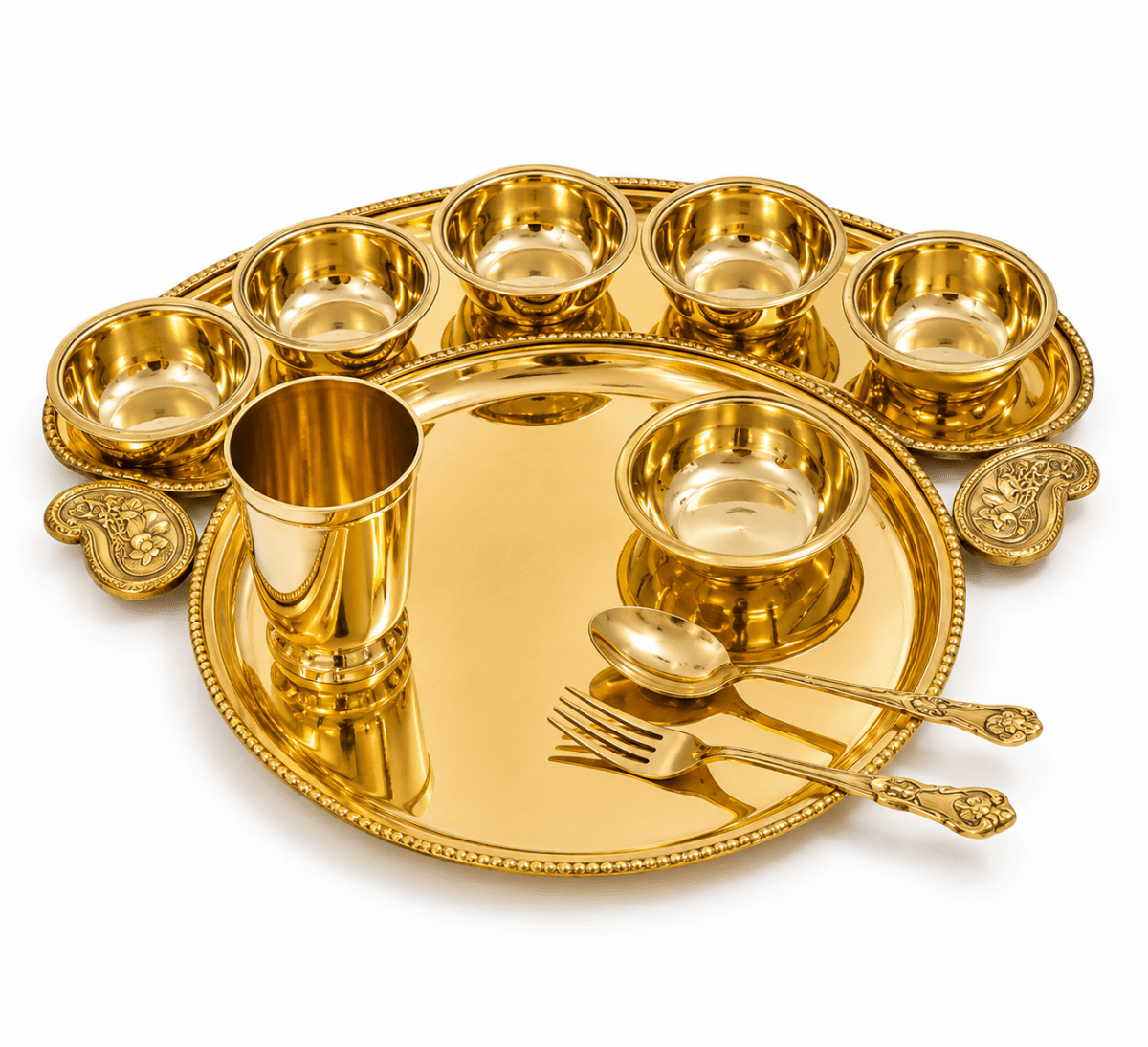Handcrafted Maharaja Brass Thali Set (10 Pieces) | Premium Traditional Indian Dinner Set for Home, Festive Dining & Gifting - Royalstuffs.com