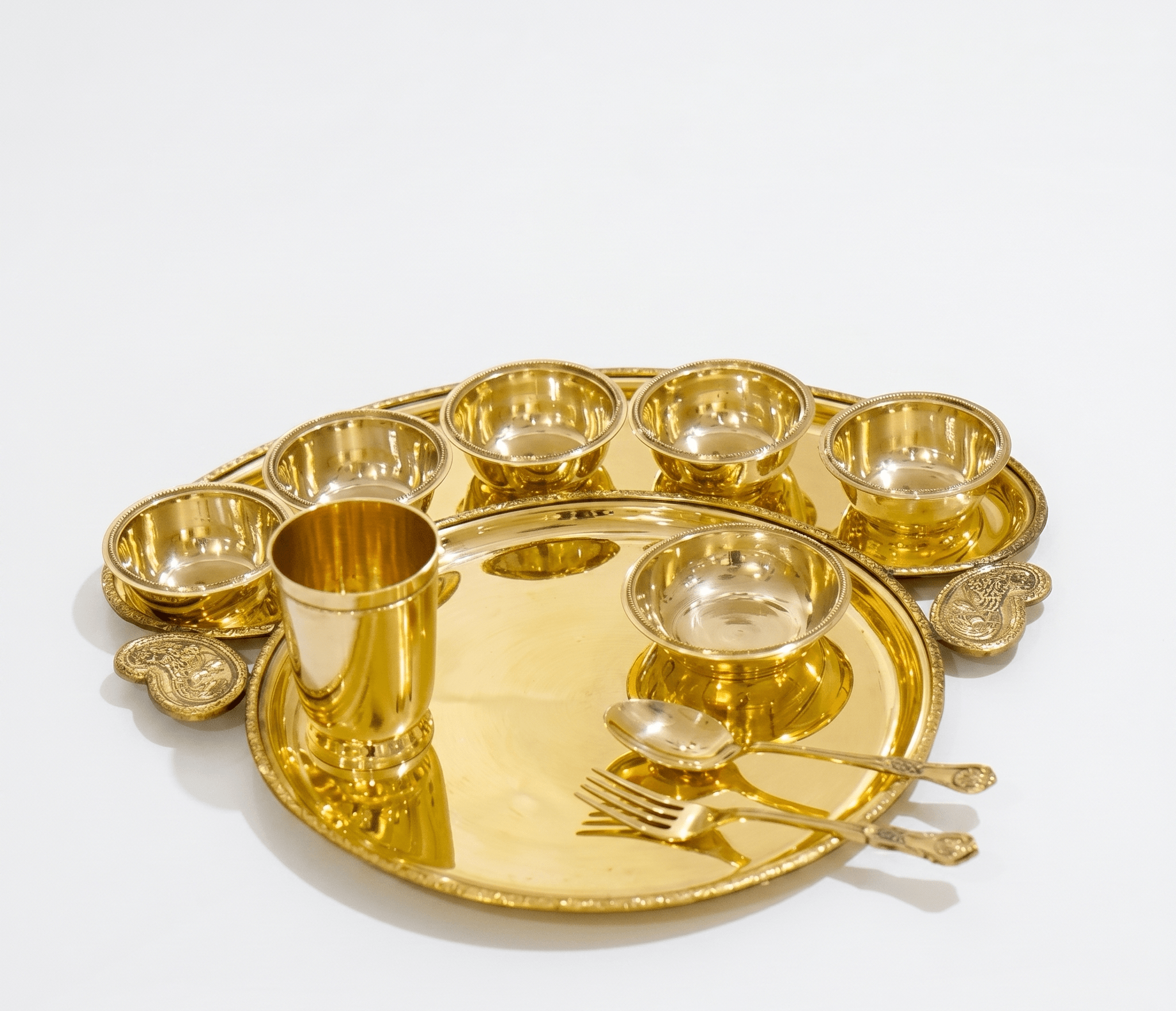 Handcrafted Maharaja Brass Thali Set (10 Pieces) | Premium Traditional Indian Dinner Set for Home, Festive Dining & Gifting - Royalstuffs.com