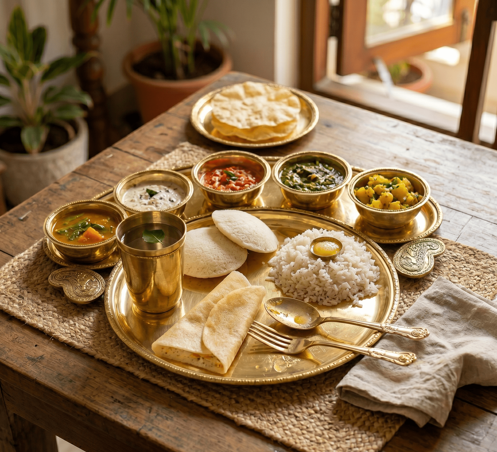 Handcrafted Maharaja Brass Thali Set (10 Pieces) | Premium Traditional Indian Dinner Set for Home, Festive Dining & Gifting - Royalstuffs.com