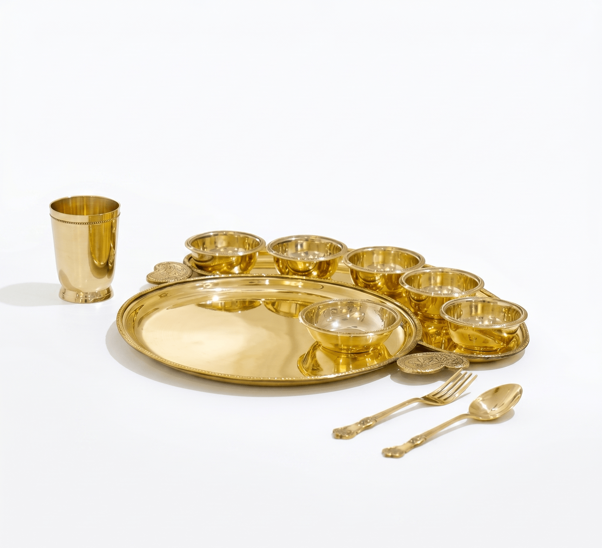 Handcrafted Maharaja Brass Thali Set (10 Pieces) | Premium Traditional Indian Dinner Set for Home, Festive Dining & Gifting - Royalstuffs.com