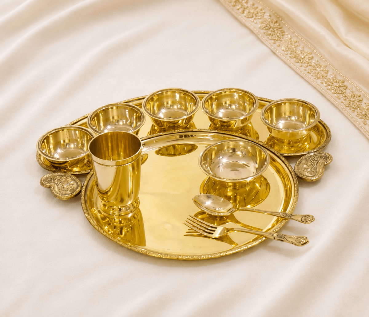 Handcrafted Maharaja Brass Thali Set (10 Pieces) | Premium Traditional Indian Dinner Set for Home, Festive Dining & Gifting - Royalstuffs.com