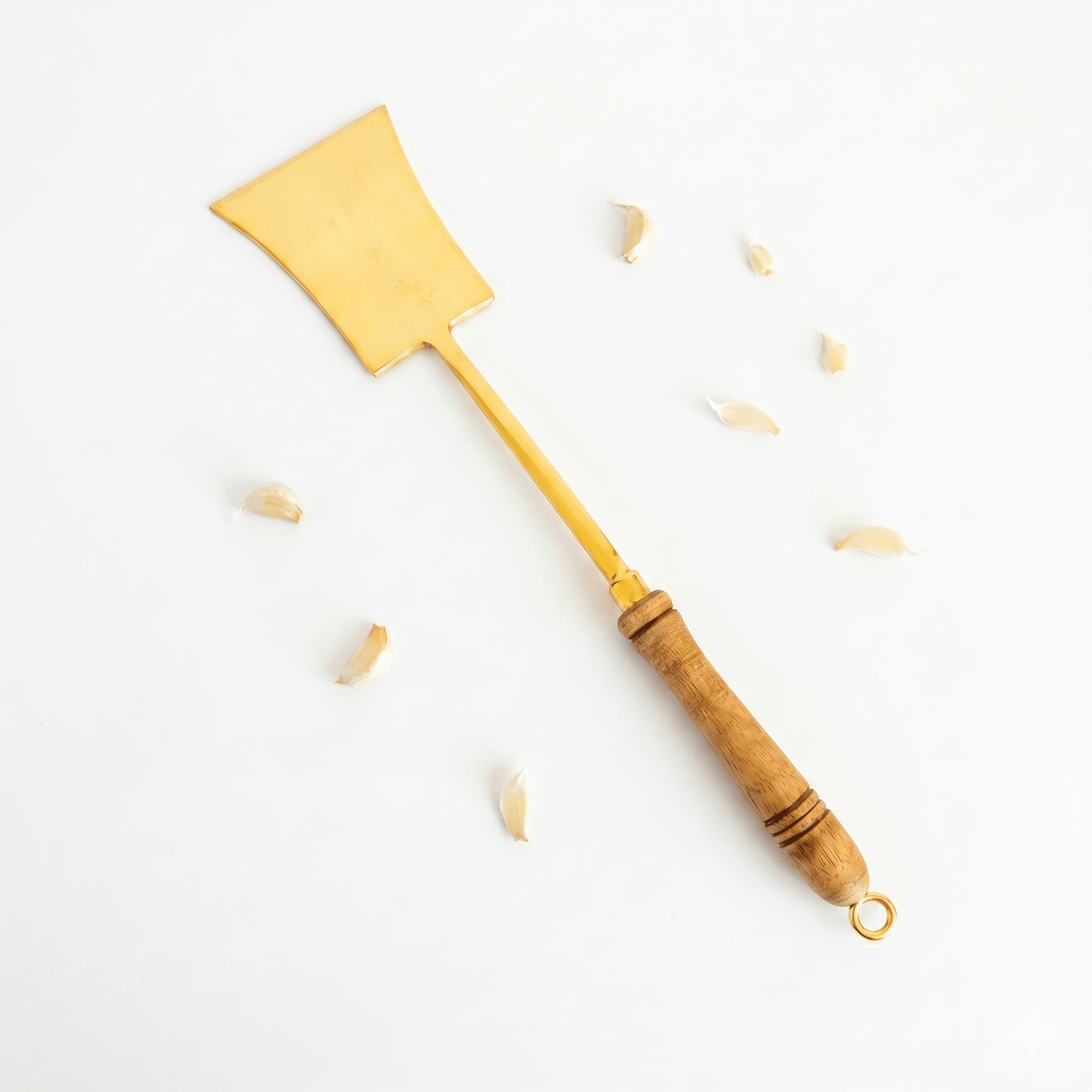 Handcrafted Pure Brass Tavetha / Spatula Turner with Wooden Handle | For Dosa, Roti & Chapati | 14.5" Length - Royalstuffs.com