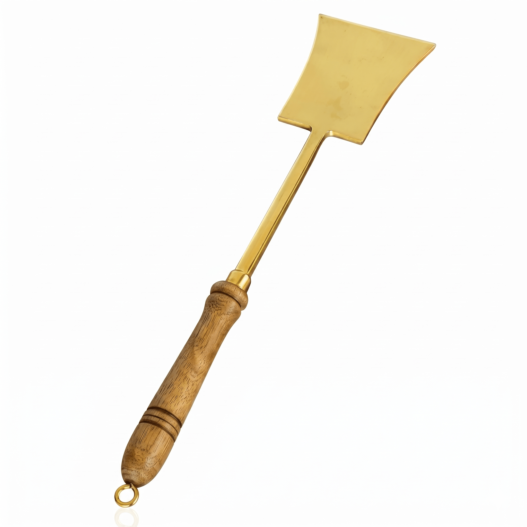 Handcrafted Pure Brass Tavetha / Spatula Turner with Wooden Handle | For Dosa, Roti & Chapati | 14.5" Length - Royalstuffs.com
