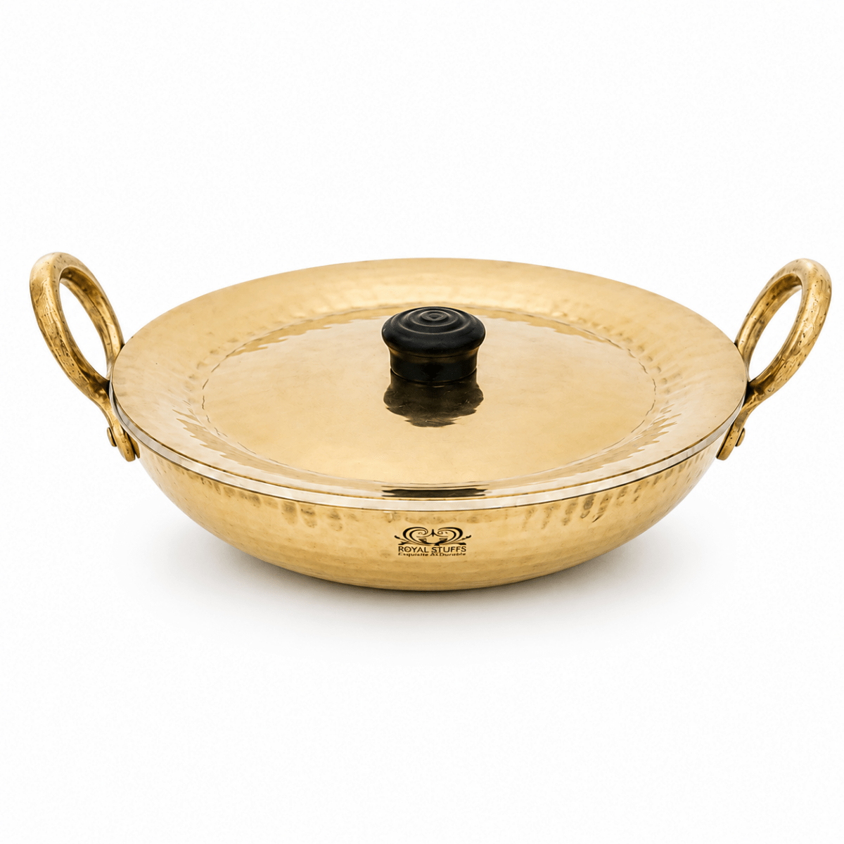 Handmade Brass Kadhai with Tin Coating & Lid | Heavy Bottom Traditional Cookware - Royalstuffs.com
