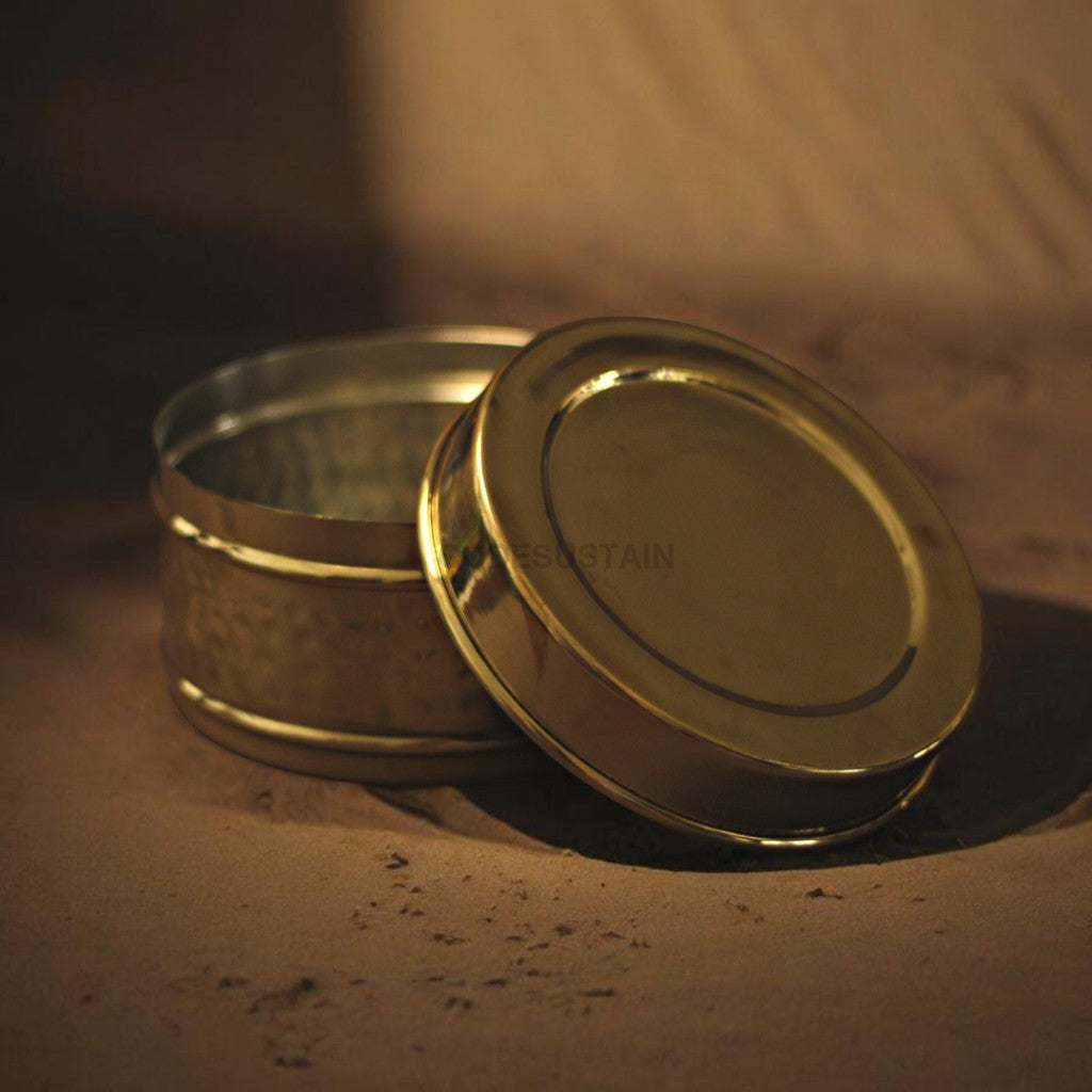 Handmade Hammered Brass 3-Tier Lunch Box (Traditional Tiffin Carrier)