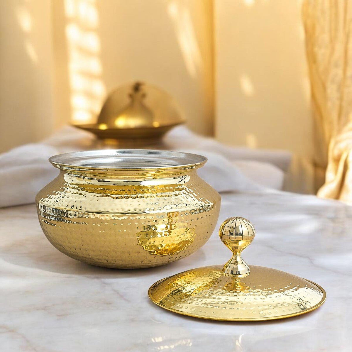 Handmade Brass Patili with Kalai (Tin) Coating Inside – Available in 1.7L, 2.7L, 3.4L & 4.9L - Royalstuffs.com