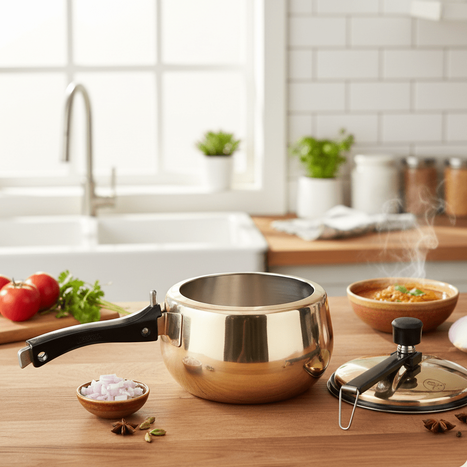Handmade Brass Pressure Cooker with Kalai (Tin) Coating Inside – 2L, 3L & 5L - Royalstuffs.com
