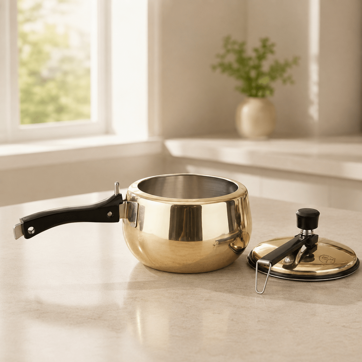 Handmade Brass Pressure Cooker with Kalai (Tin) Coating Inside – 2L, 3L & 5L - Royalstuffs.com