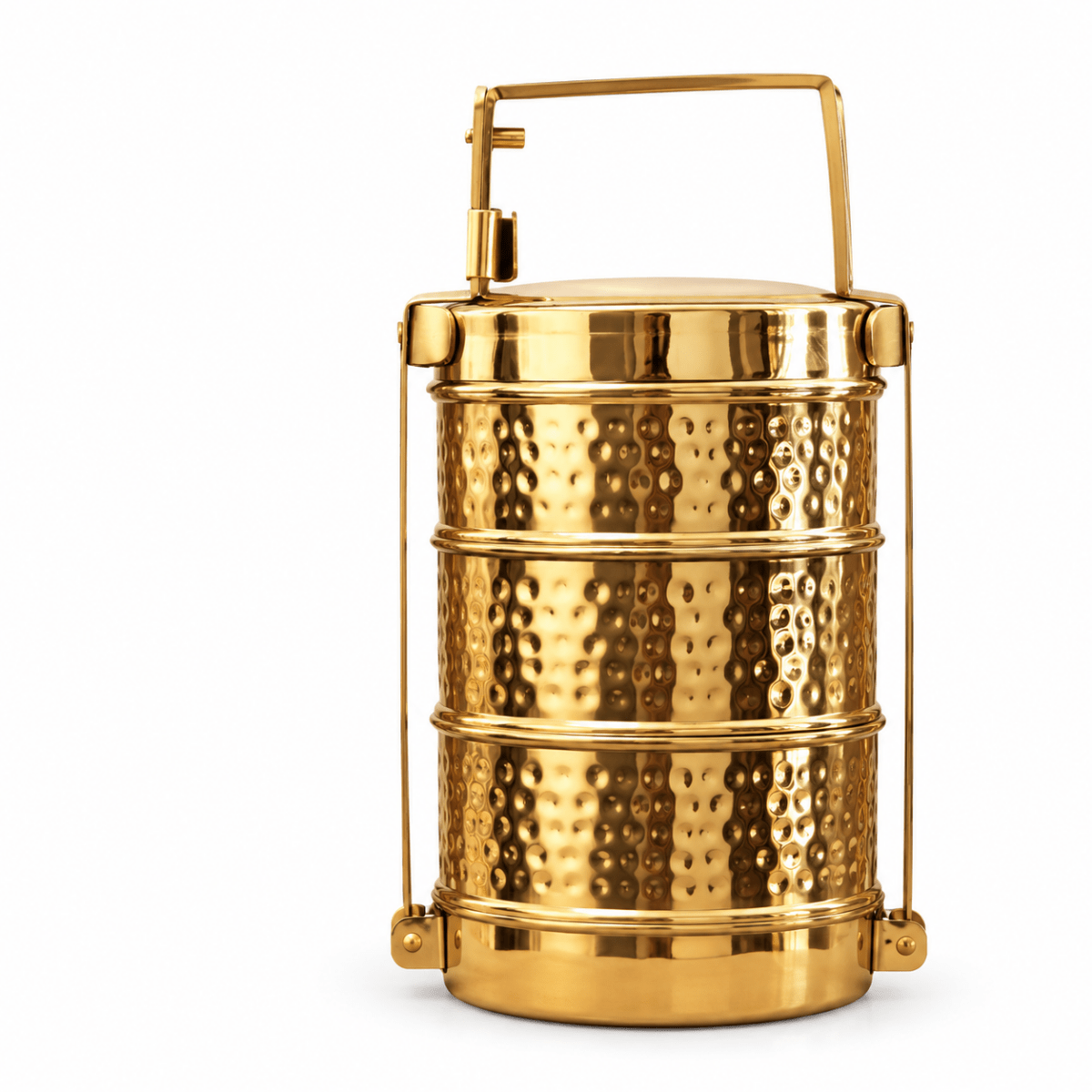 Handmade Hammered Brass 3-Tier Lunch Box (Traditional Tiffin Carrier) - Royalstuffs.com