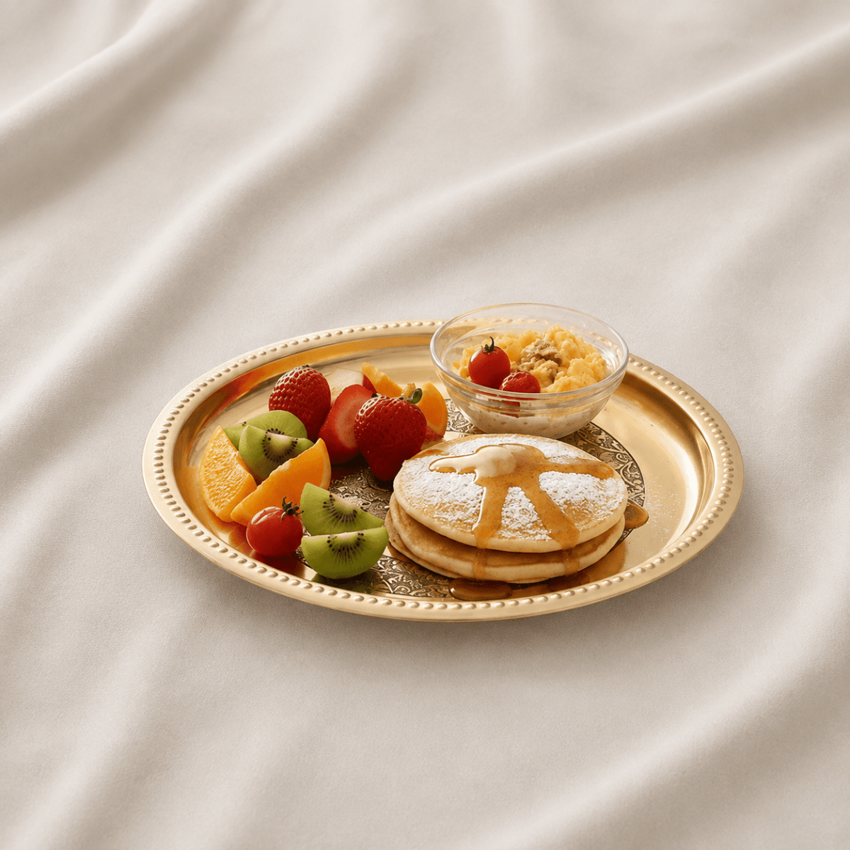 Handmade Pure Brass Plate Dish Embossed Design Round Shape Plate - Royalstuffs.com