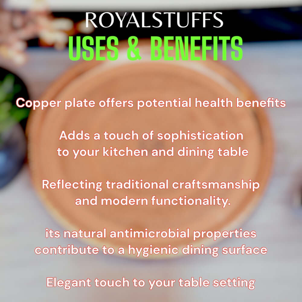 Handmade Pure Copper Plate 12 INCH Dish Embossed Design Round Shape Plate - Royalstuffs.com