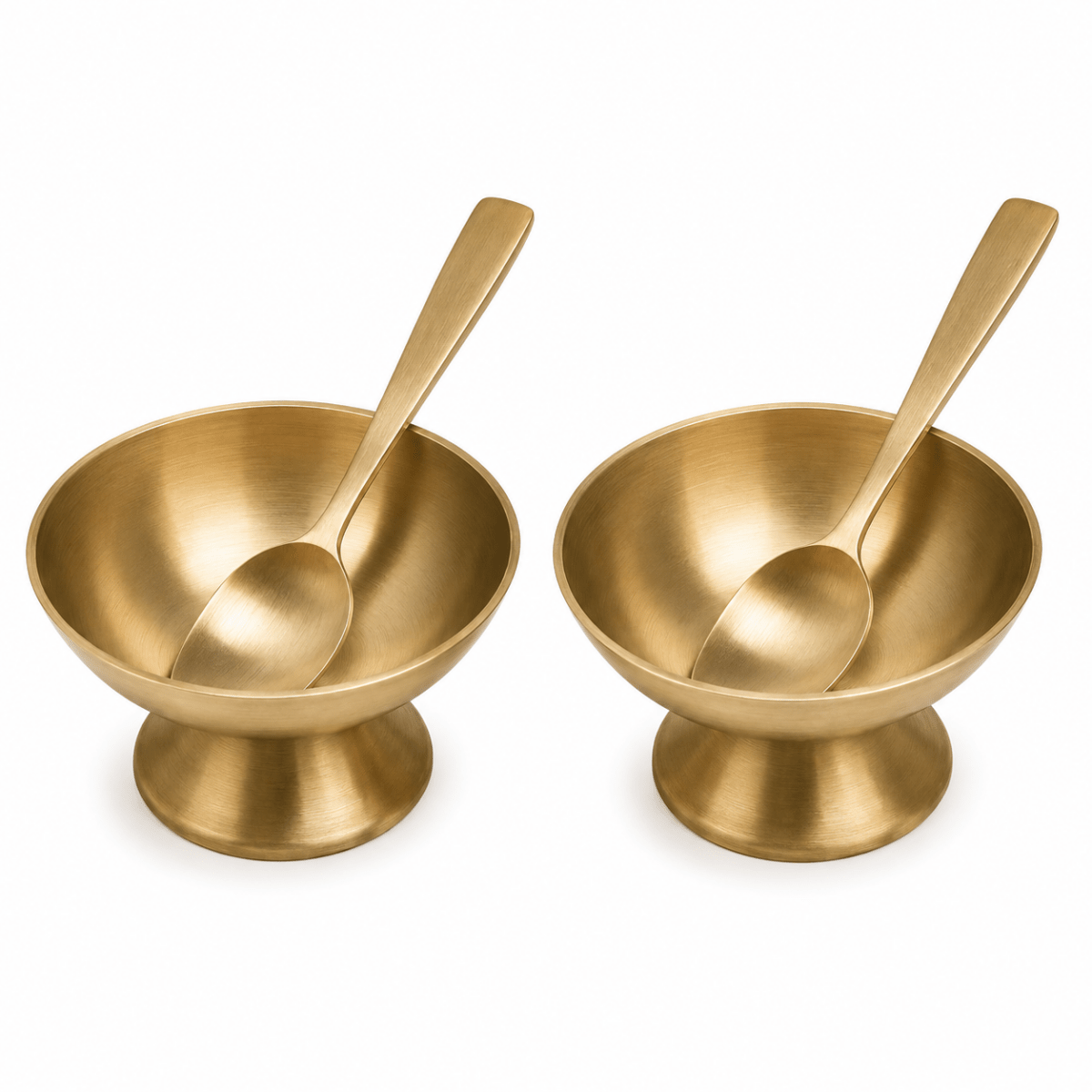 Handmade Pure Kansa Ice Cream Cup with Spoon Matt | Set of 2 | Traditional Bronze Dessert Bowl - Royalstuffs.com
