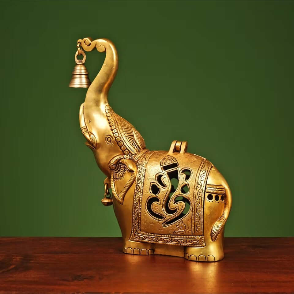 HEAVY BRASS ELEPHANT DIYA WITH BELL (10.5 INCH) - Royalstuffs.com