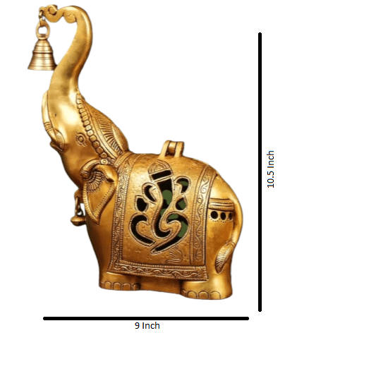 HEAVY BRASS ELEPHANT DIYA WITH BELL (10.5 INCH) - Royalstuffs.com
