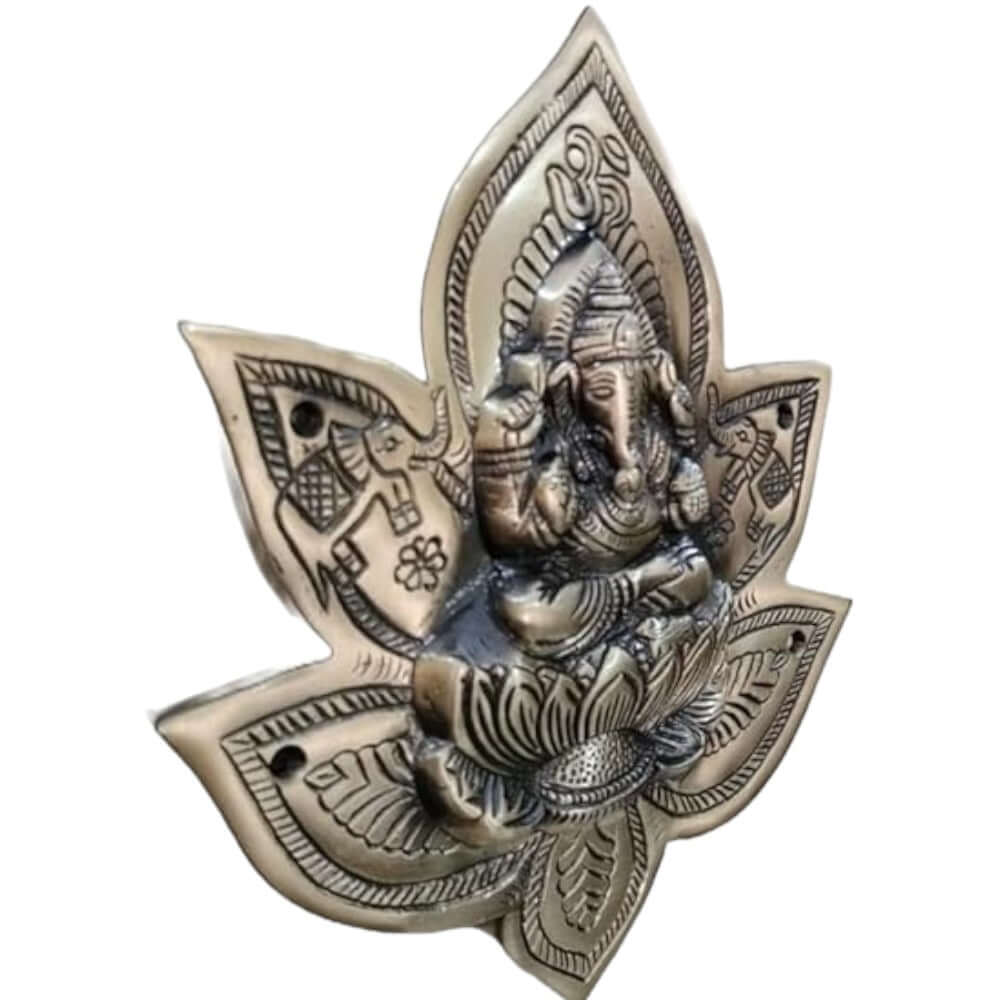 Close-up of Brass Lakshmi Ganesh Patta Wall & Door Hanging Showpiece