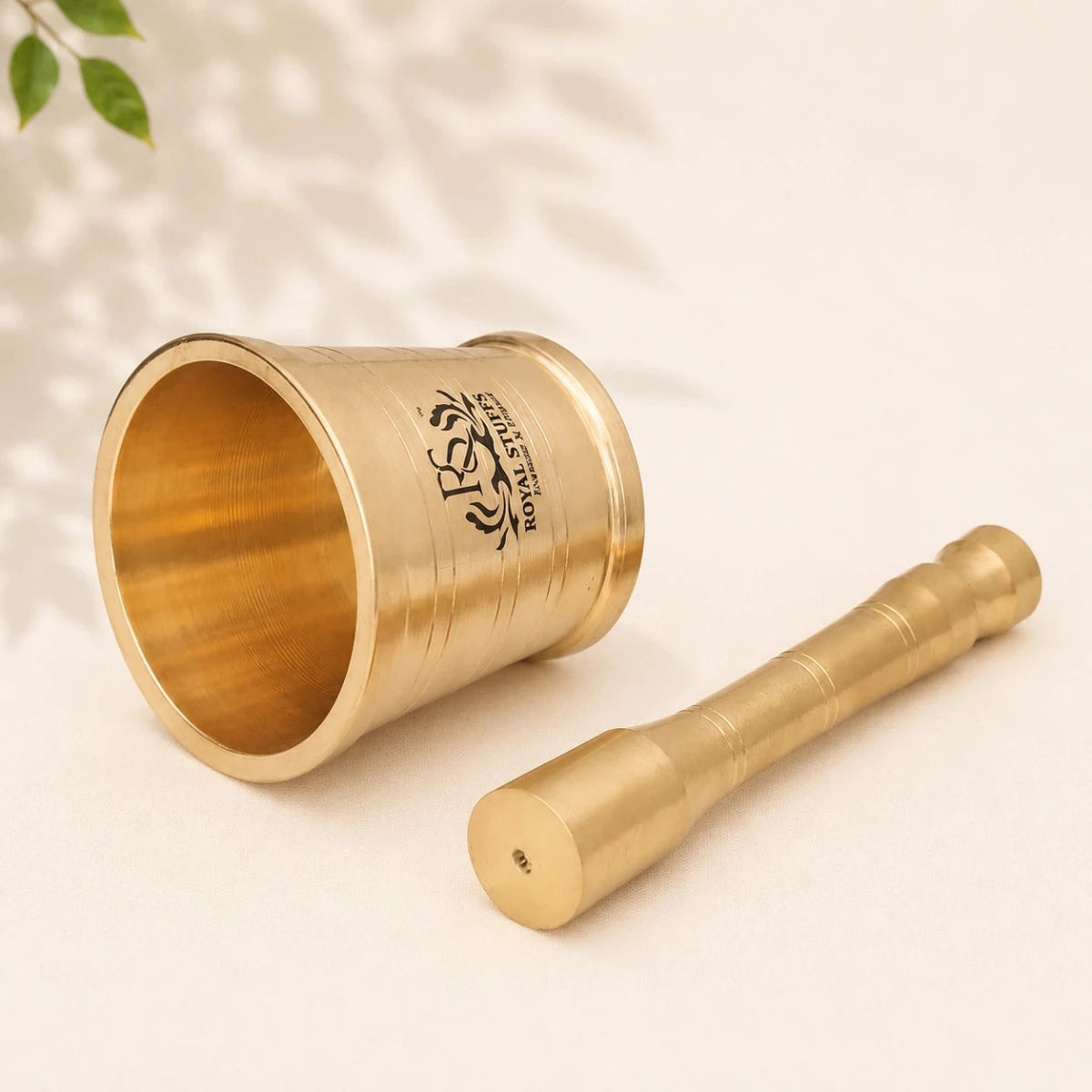 Heavy Brass Mortar Pestle Hand Smasher Kitchen Khalbatta Okhli Masher - Royalstuffs.com