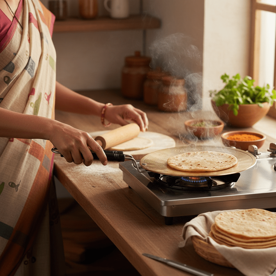 Heavy Weighted Brass Tawa/Tawa for Roti/Chapati/Naan with Double Handle - Royalstuffs.com