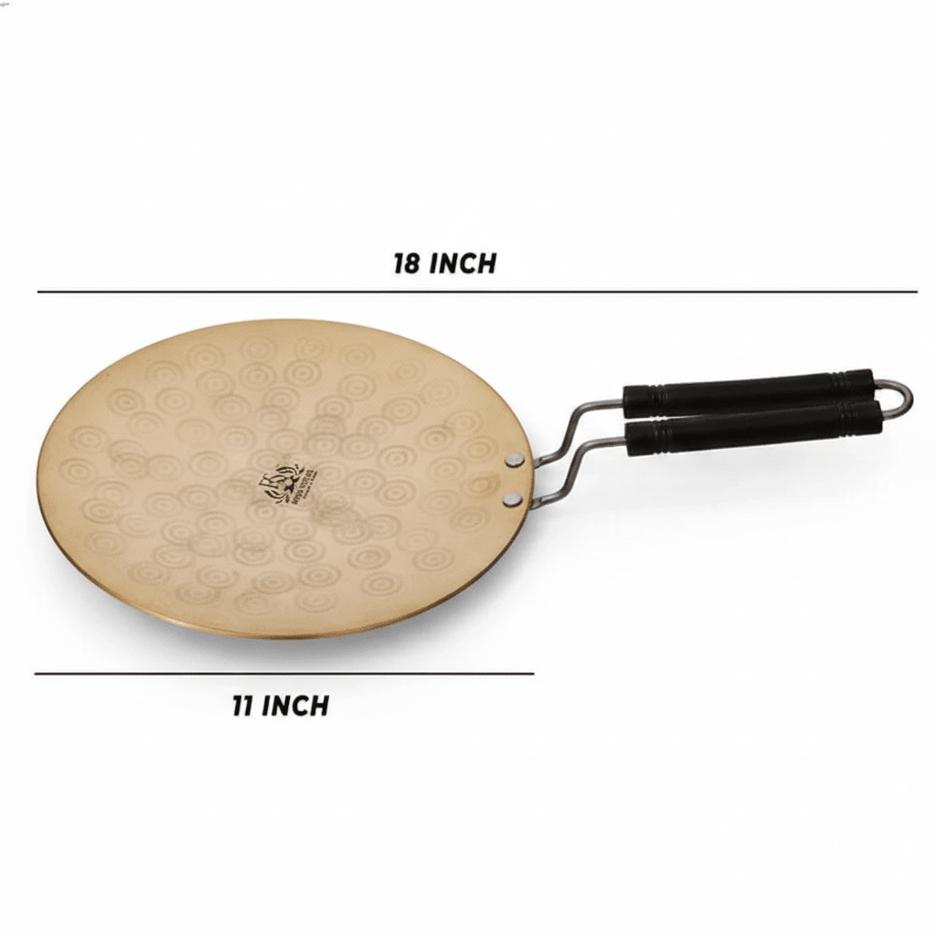 Heavy Weighted Brass Tawa/Tawa for Roti/Chapati/Naan with Double Handle - Royalstuffs.com