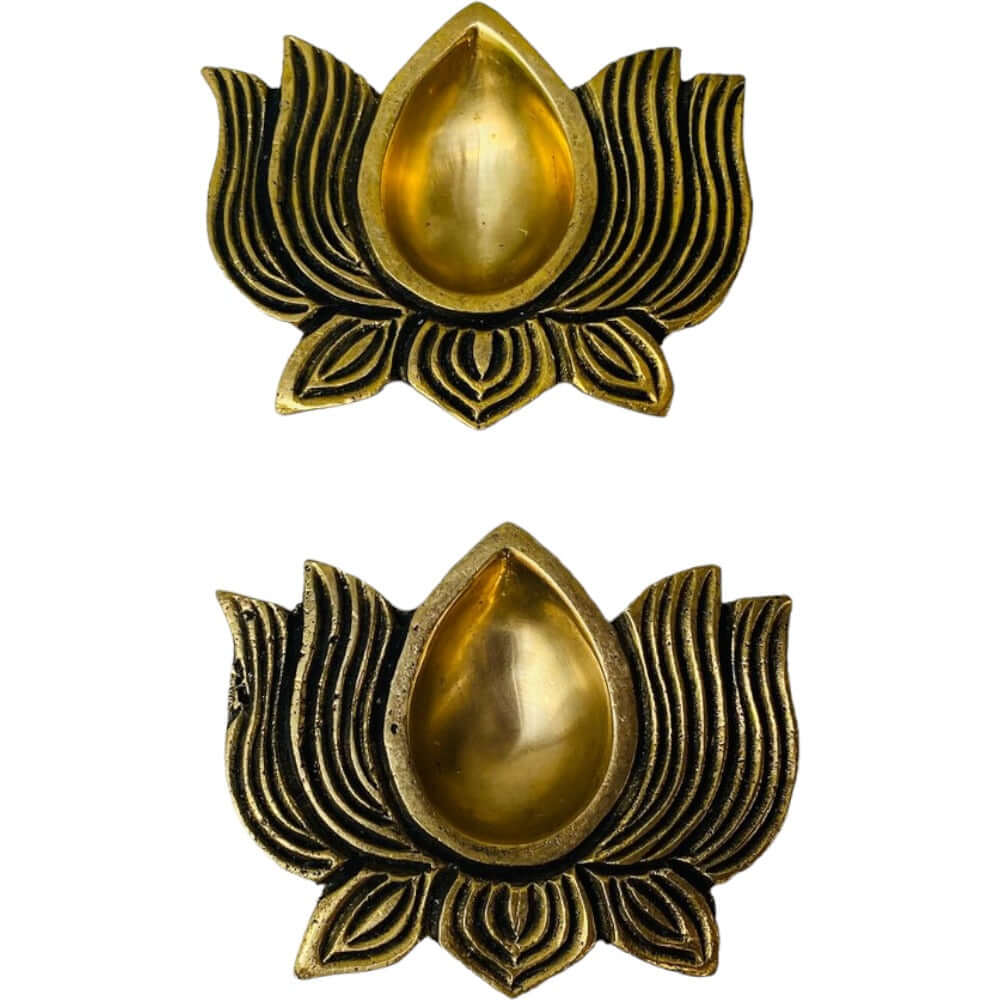 Front View of Brass Lotus Diya Set of 8 for Daily Pooja, Home Temple and Traditional Indian Decor