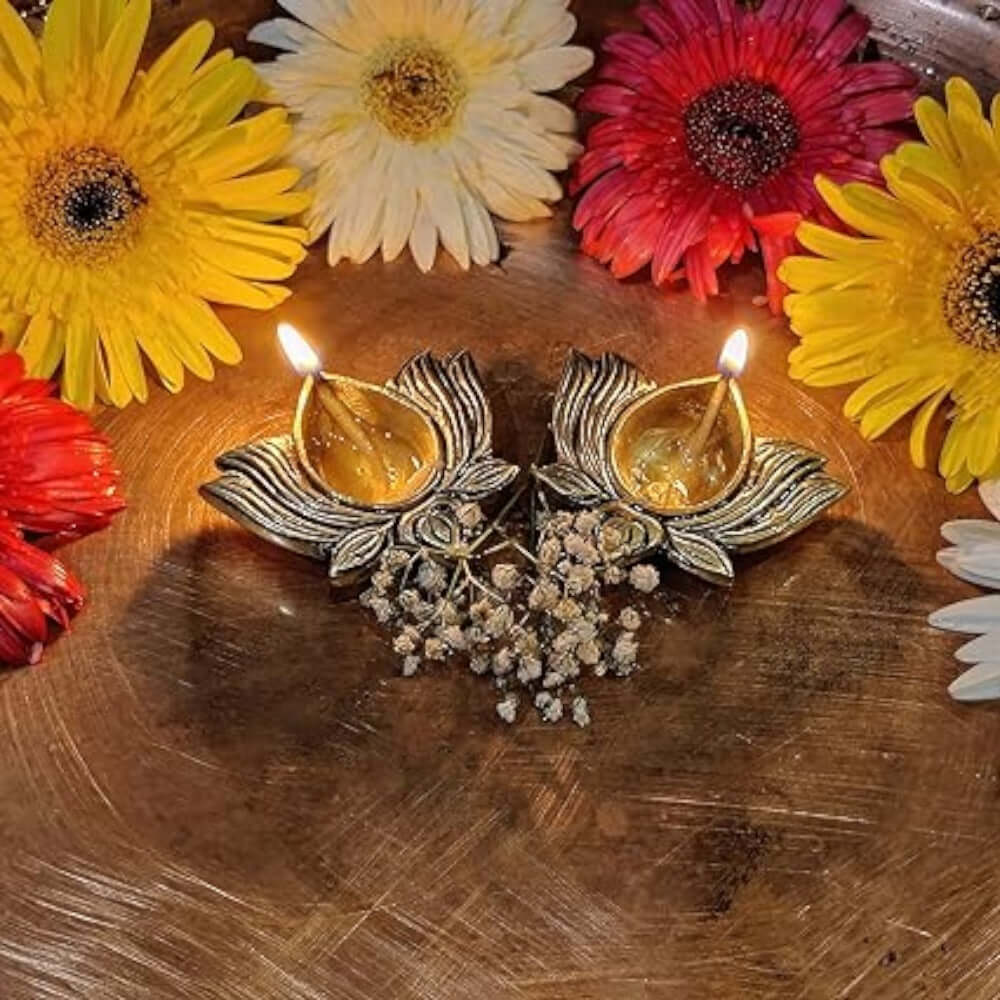 Brass Lotus Diya Set of 8 for Diwali Decoration, Home Temple, Festive Celebrations and Spiritual Ambience