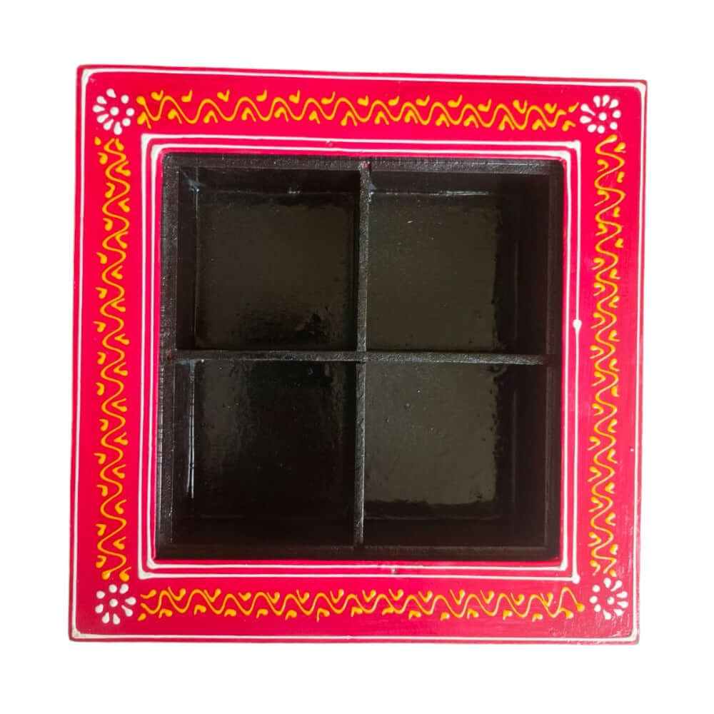 Indian Dry Fruit Box Wooden, Handpainted Or Spices Box for Kitchen, Color : Multi , Size : L : 6 Inch, B : 8 Inch, H: 2.2 Inch - Royalstuffs.com