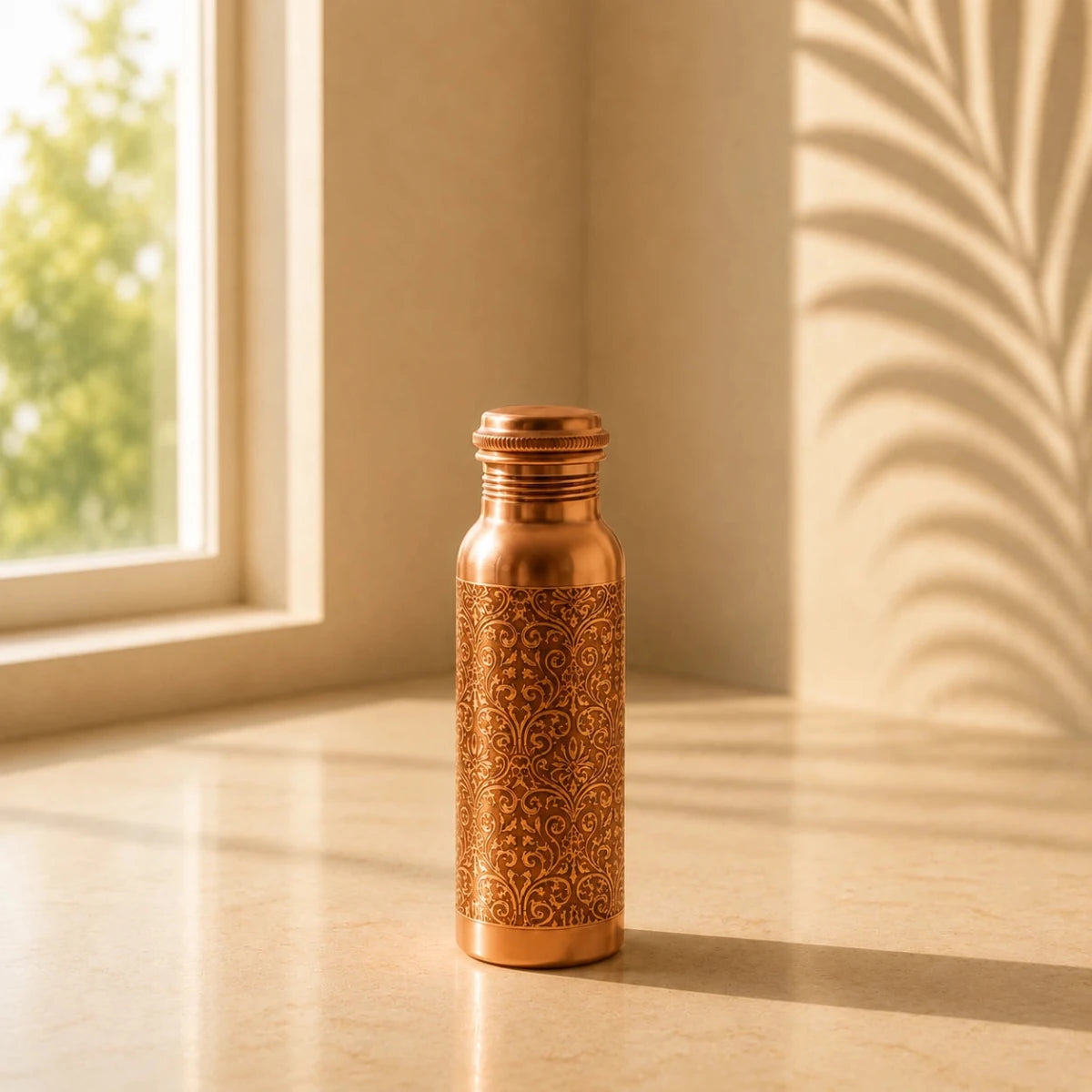 Laser Etching Antique Pure Copper Water Bottle - 1 Liter - Royalstuffs.com