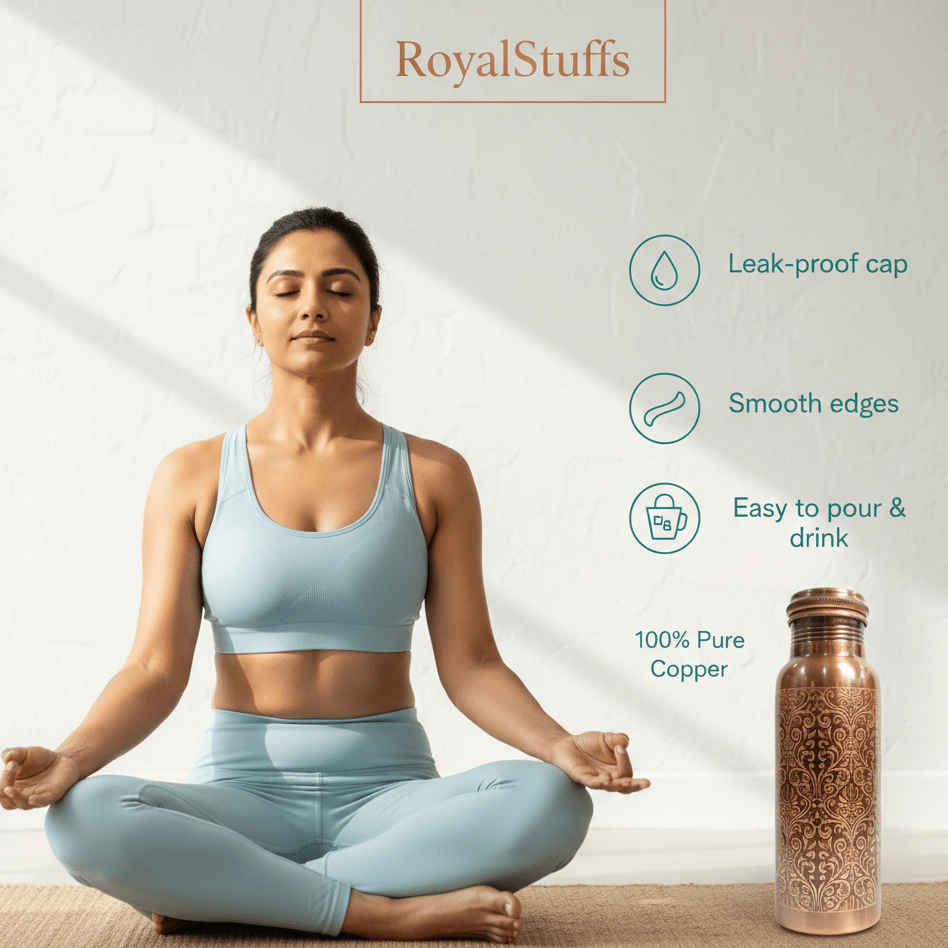 Laser Etching Antique Pure Copper Water Bottle - 1 Liter - Royalstuffs.com