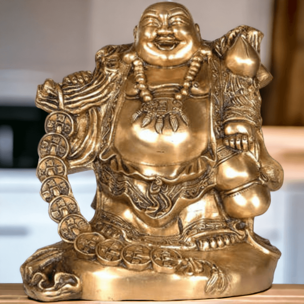 Laughing Buddha Buddha of Wealth and Money Feng Shui Brass Metal Statue 26 cm, Inches 8.1 Kg - Royalstuffs.com